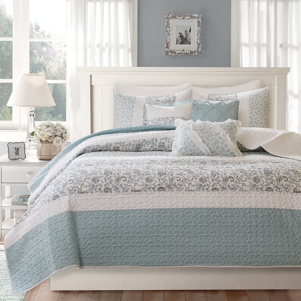 Shop Madison Park Vanessa Cotton Quilted 6-piece King/Cal King Size Coverlet Set in Blue (As Is ...