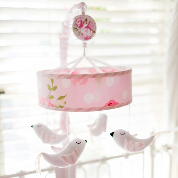 My Baby Sam White/Pink Fabric Rosebud Musical Mobile