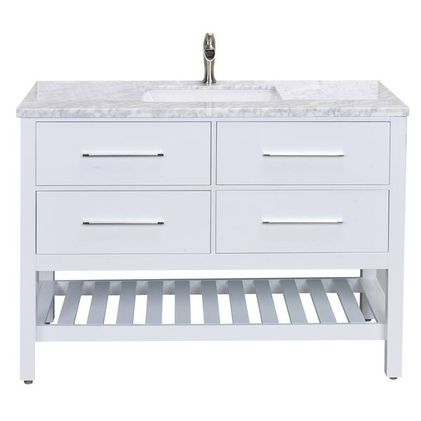 48-inch White Bathroom Vanity with White Carrera Marble Counter-top -  Overstock - 13934807