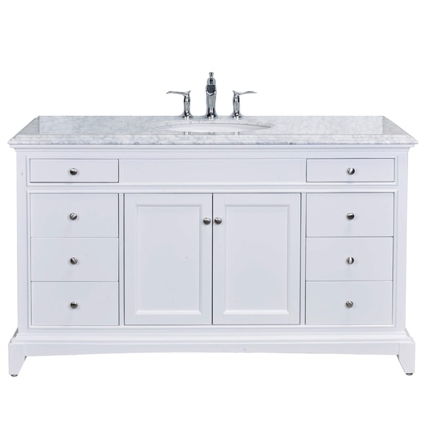 Eviva Elite Stamford 60" White Single Sink Bathroom Vanity Double Ogee Edge White Carrara Top. Opens flyout.