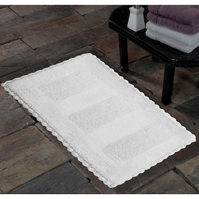 Saffron Fabs Handmade Soft Cotton Reversible Crochet Lace Border Bath Rug