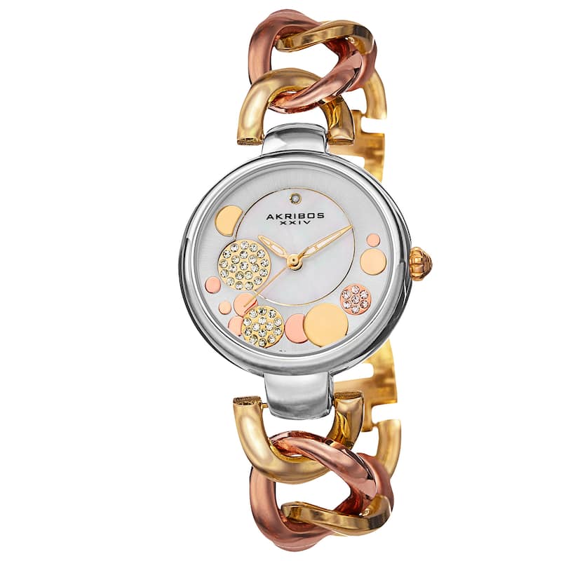 Akribos XXIV Women's Quartz Two-Tone Diamond Crystal Triple Watch Set