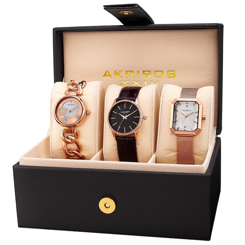 Akribos XXIV Women's Diamond Crystal Triple Watch Set