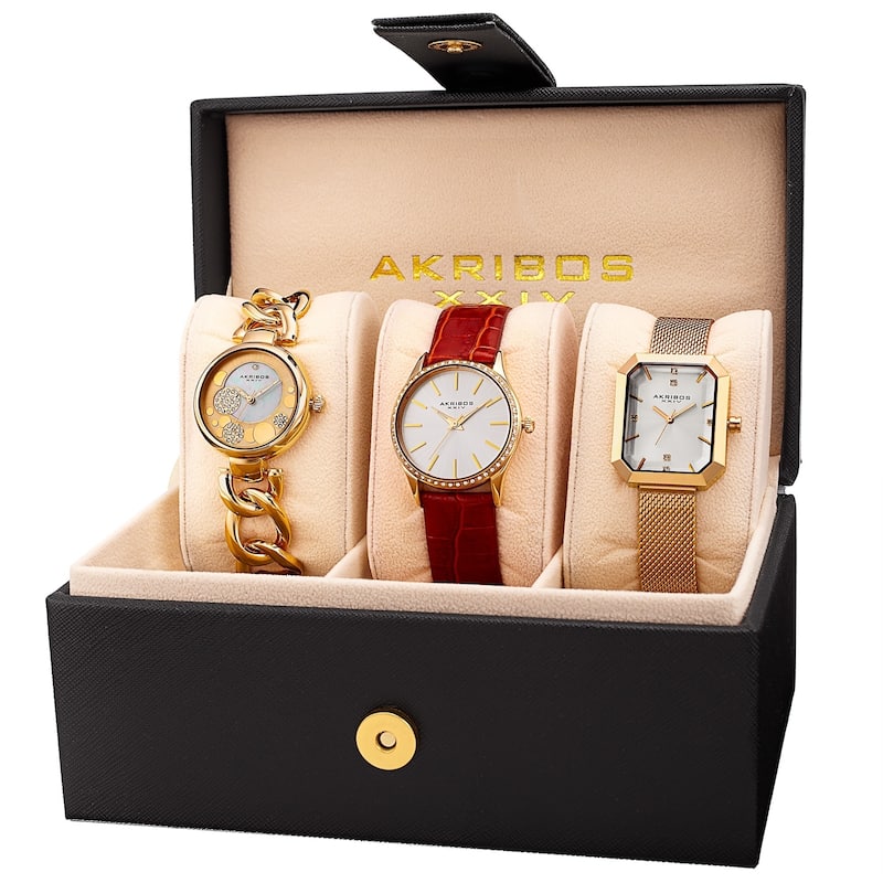 Akribos XXIV Women's Diamond Crystal Triple Watch Set