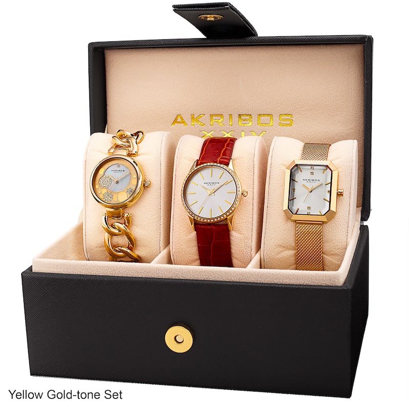 Akribos XXIV Women's Diamond Crystal Triple Watch Set