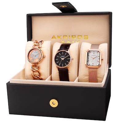 Akribos XXIV Women's Diamond Crystal Triple Watch Set