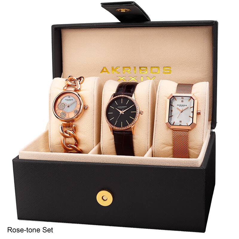 Akribos XXIV Women's Diamond Crystal Triple Watch Set