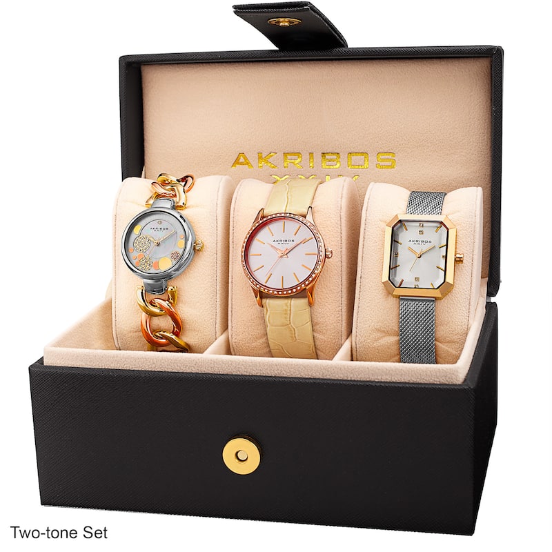 Akribos XXIV Women's Diamond Crystal Triple Watch Set