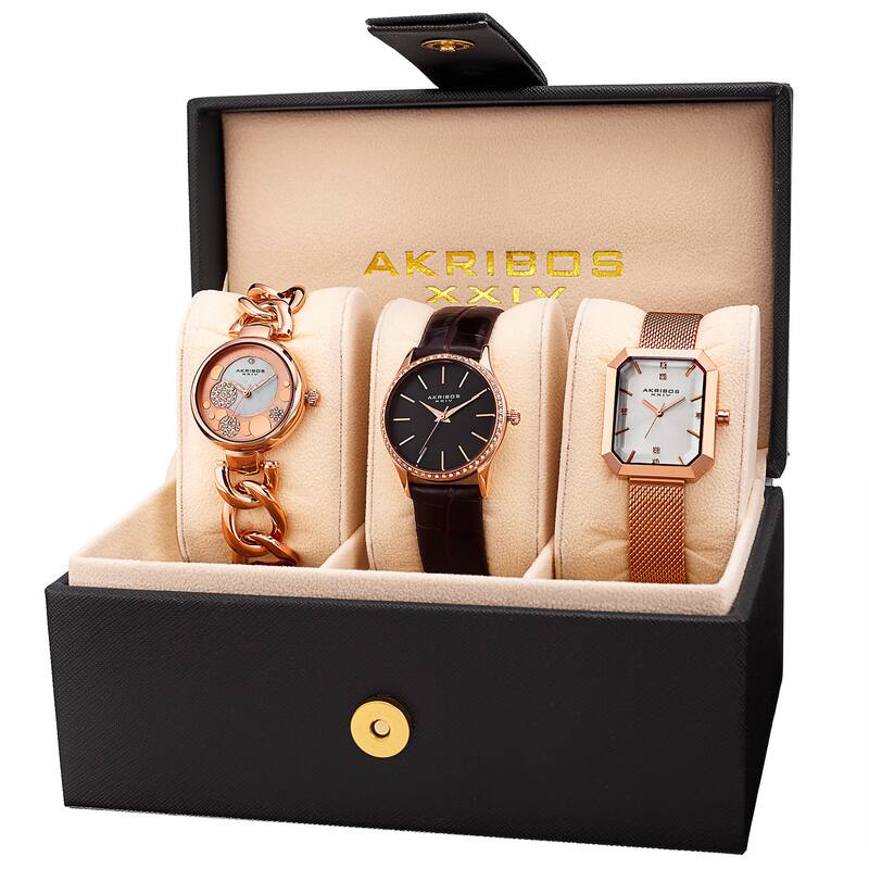 Akribos XXIV Women's Diamond Crystal Triple Watch Set