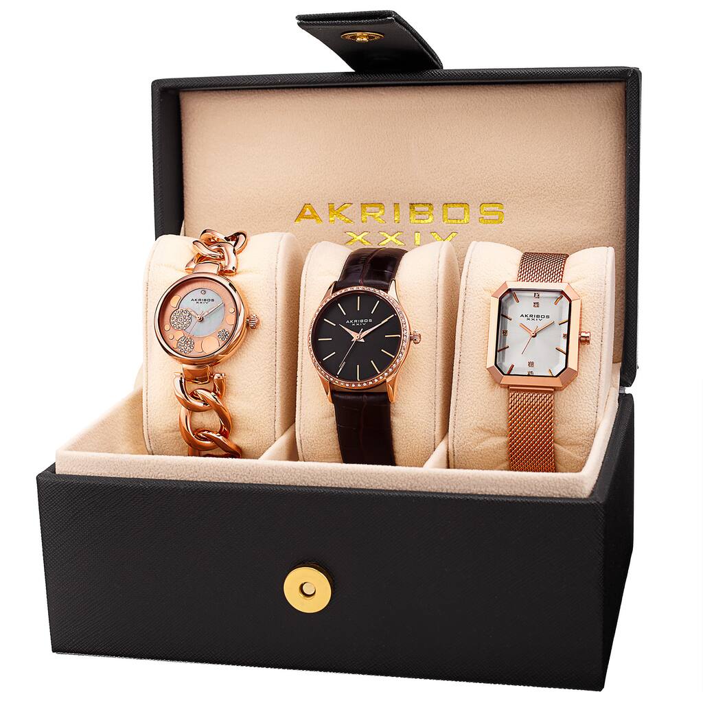 Akribos XXIV Women's Diamond Crystal Triple Watch Set