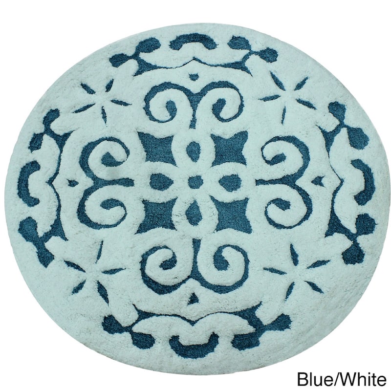 Saffron Fabs Soft Cotton, Non-Skid, Damask Pattern, 200 GSF 36-inch Round Bath Rug
