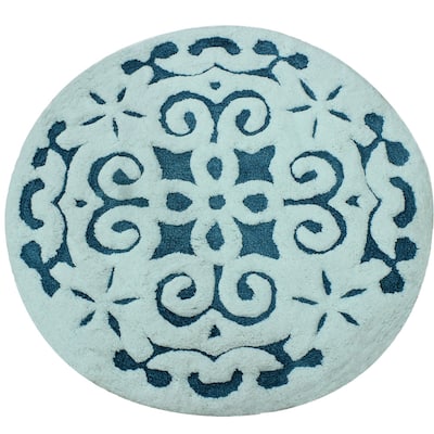 Saffron Fabs Soft Cotton, Non-Skid, Damask Pattern, 200 GSF 36-inch Round Bath Rug