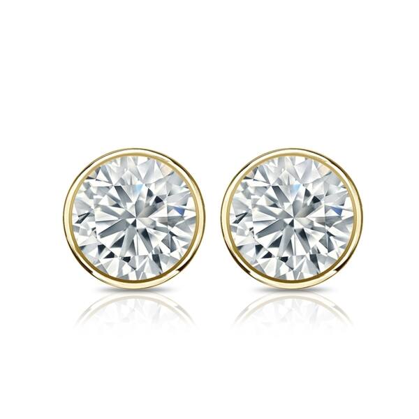 Auriya 2ctw Round Diamond Stud Earrings Bezel-set 18k Gold - GIA Certified