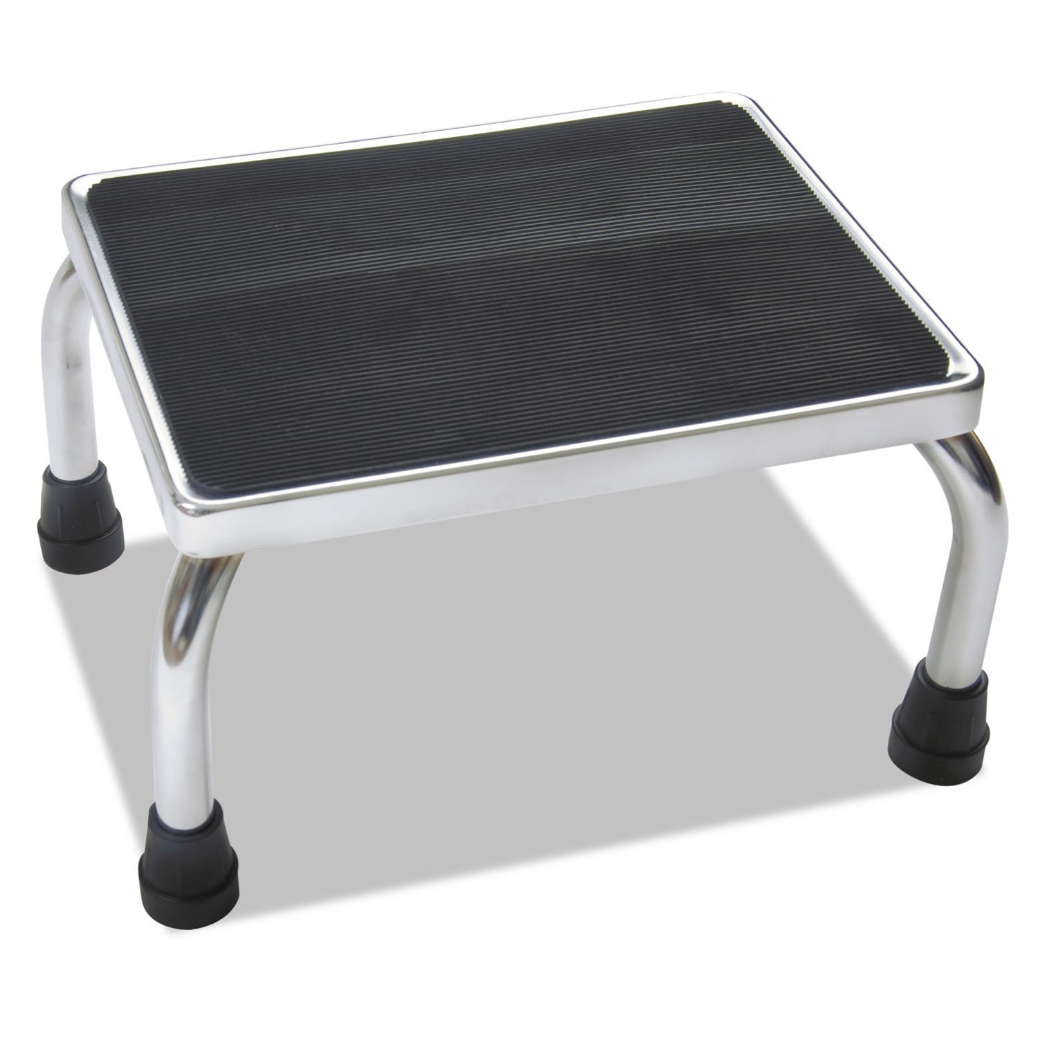 Medline Foot Stool 16 inch wide x 12 inch deep x 8 1 4 inch high Steel Chrome Black Mat