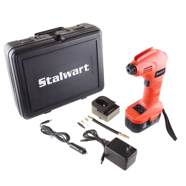 Cordless Air Compressor Portable Tire Inflator Rechargeable Handheld Emergency PSI/BAR Pump With Needles and Hose for Car Truck RV by Stalwart (18V)