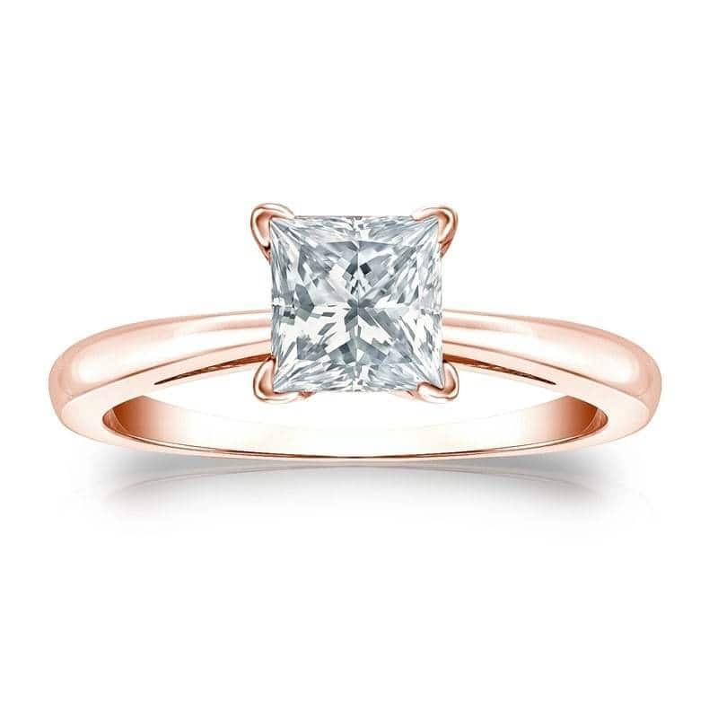 Auriya 1 1/4ctw Princess-Cut Solitaire Diamond Engagement Ring 14k Gold Certified - 4 - Rose