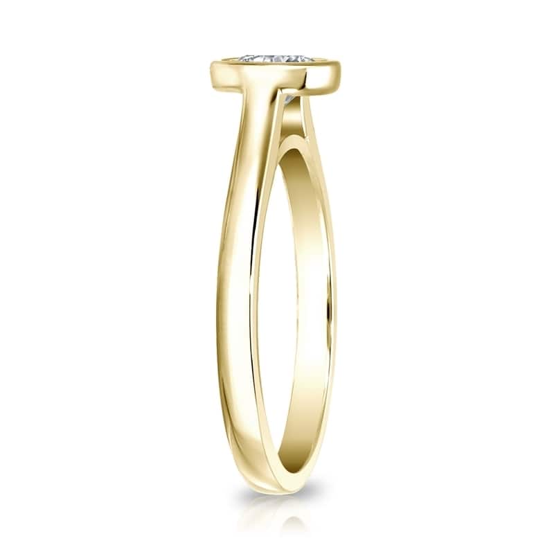 Auriya 14k Gold 1 1/2ctw Solitaire Diamond Engagement Ring Bezel-set GIA Certified