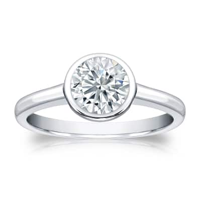 Auriya 14k Gold GIA Certified 1.50ct TDW Solitaire Bezel Set Diamond Engagement Ring