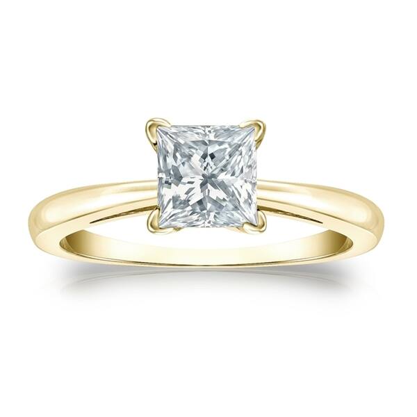 Auriya 1ctw Princess-Cut Solitaire Diamond Engagement Ring 18k Gold GIA Certified