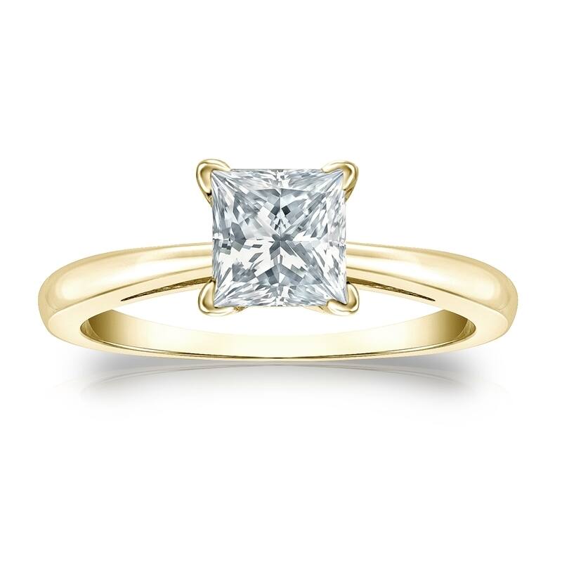 Auriya 18k Gold GIA Certified 2.25-Carat TW Princess-Cut Solitaire Diamond Engagement Ring