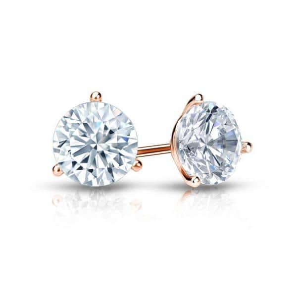 Auriya EGL USA Certified 14k White Gold 3-Prong Martini 3.70 ct. TDW Screw Back Round D