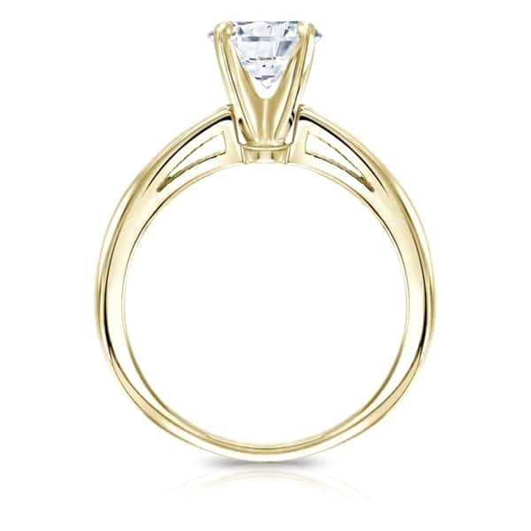 Auriya 18k Gold Certified 1.00ct. TDW Round Solitaire Diamond Engagement Ring
