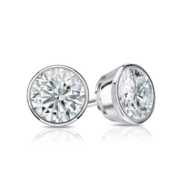 Auriya 14k Gold Certified 2.00 ct. TDW Bezel Set Round Diamond Stud Earrings
