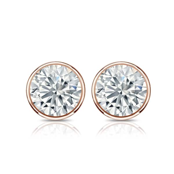 Auriya 14k Gold GIA Certified 1.70 carat TDW Bezel Set Round Diamond Stud Earrings