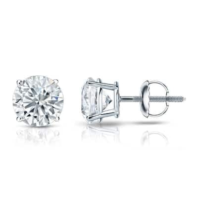 Auriya 18k Gold Round Diamond Stud Earrings 1 3/4ctw Certified