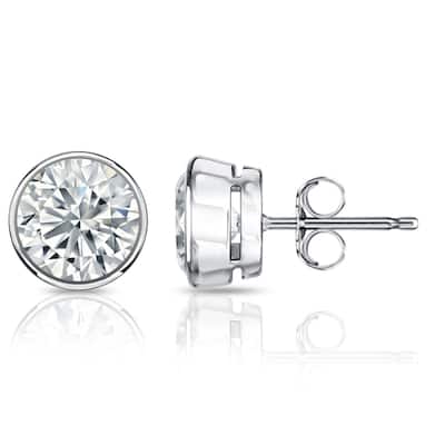 Auriya 14k Gold GIA Certified 1.00 carat TDW Bezel Set Round Diamond Stud Earrings