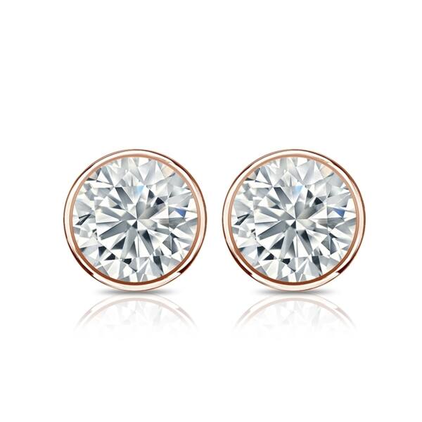 Auriya 14k Gold GIA Certified 1.00 carat TDW Bezel Set Round Diamond Stud Earrings