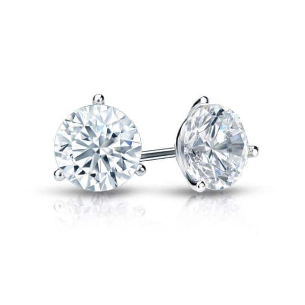 Auriya Platinum 1 1/2ctw 3 Prong Martini Set Round Diamond Stud Earrings GIA Certified