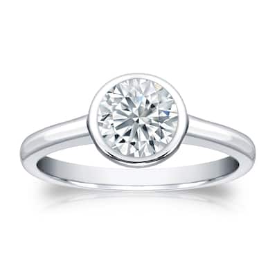 Auriya 18k Gold GIA Certified 2.25ct TDW Solitaire Bezel Set Diamond Engagement Ring
