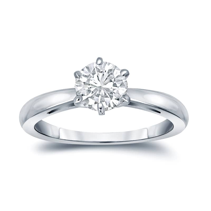 Auriya 14k Gold Certified 0.75ct. TW 6-Prong Round Solitaire Diamond Engagement Ring