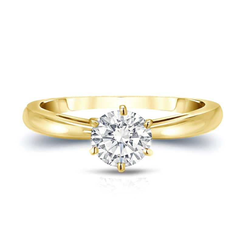 Auriya 14k Gold Certified 1.00ct. TW 6-Prong Round Solitaire Diamond Engagement Ring