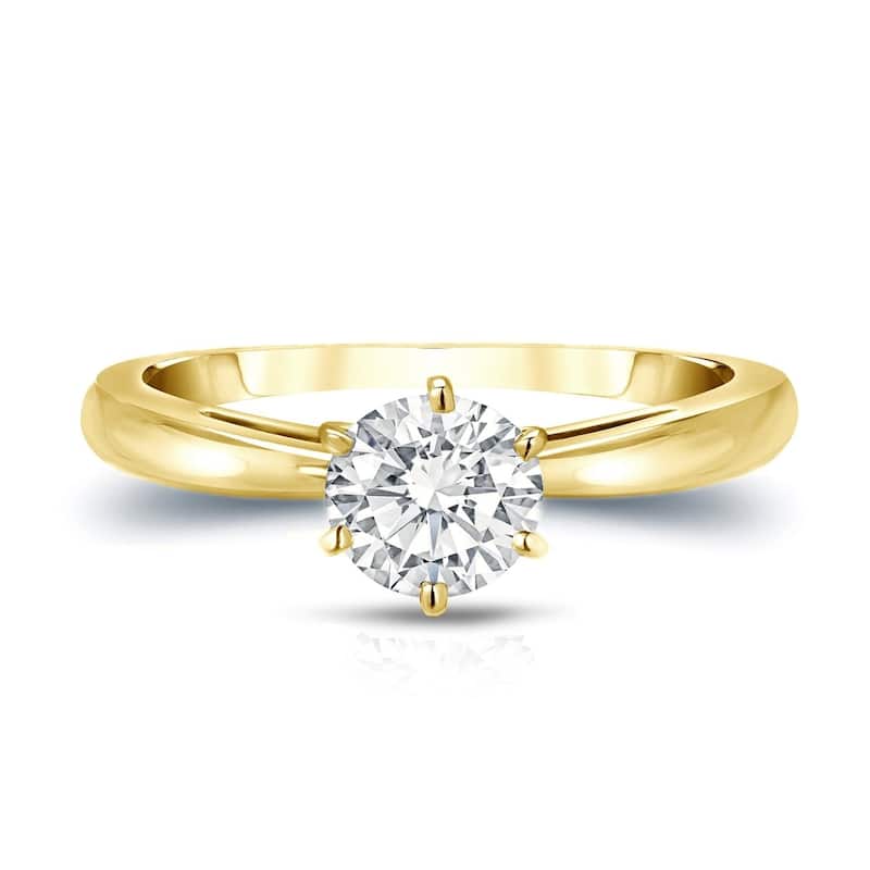 Auriya 14k Gold 3/4ctw Round Solitaire Diamond Engagement Ring 6-Prong GIA Certified