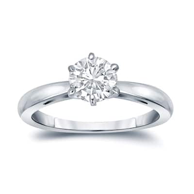Auriya 14k Gold 3/4ctw Round Solitaire Diamond Engagement Ring 6-Prong GIA Certified