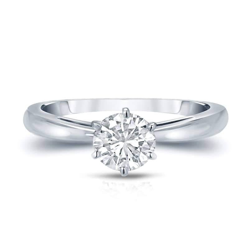 Auriya 14k Gold 3/4ctw Round Solitaire Diamond Engagement Ring 6-Prong GIA Certified