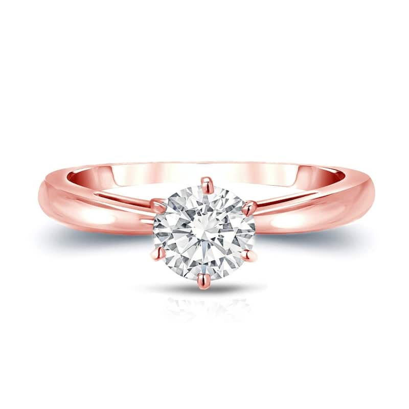 Auriya 14k Gold 3/4ctw Round Solitaire Diamond Engagement Ring 6-Prong GIA Certified