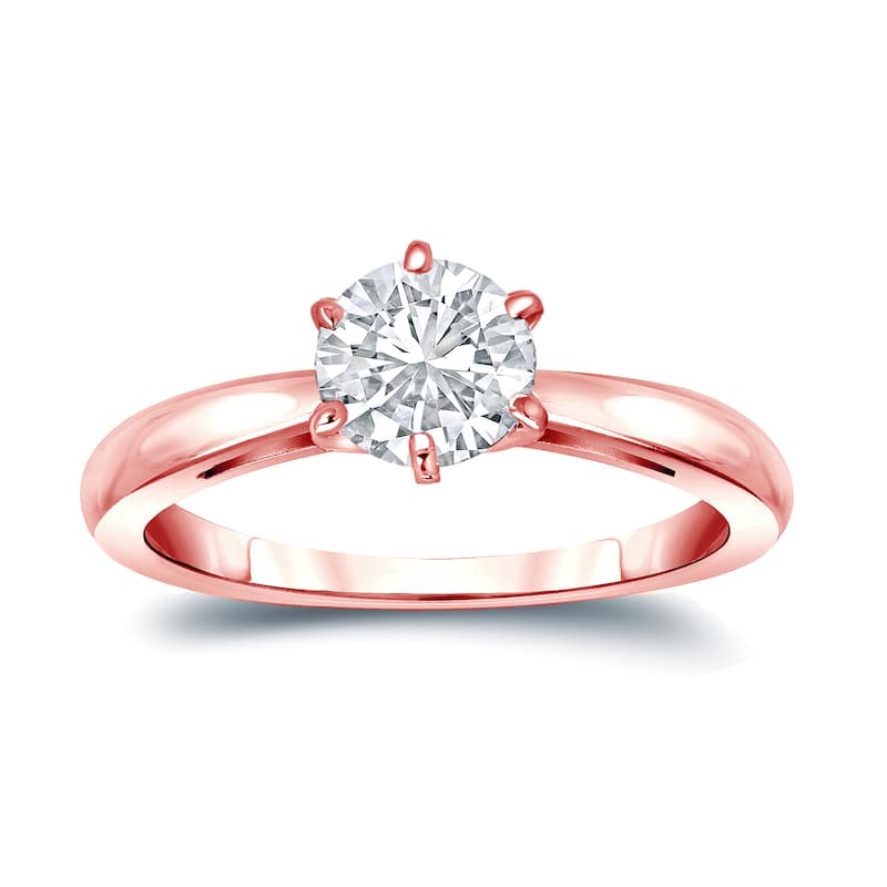 Auriya 14k Gold 1ctw Round Solitaire Diamond Engagement Ring 6-Prong GIA Certified