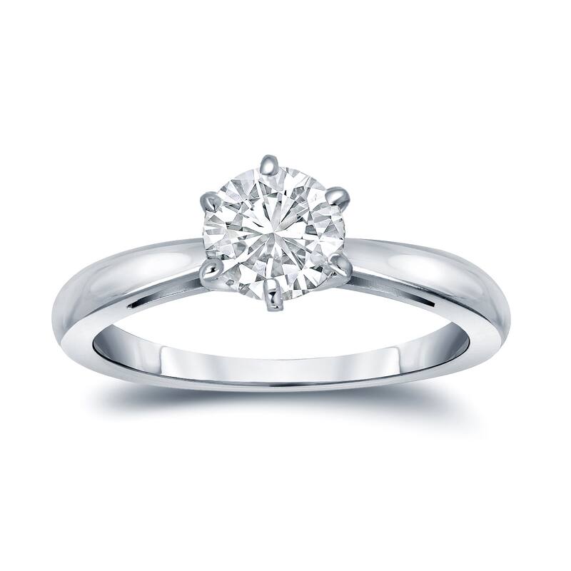 Auriya 14k Gold 1ctw Round Solitaire Diamond Engagement Ring 6-Prong GIA Certified