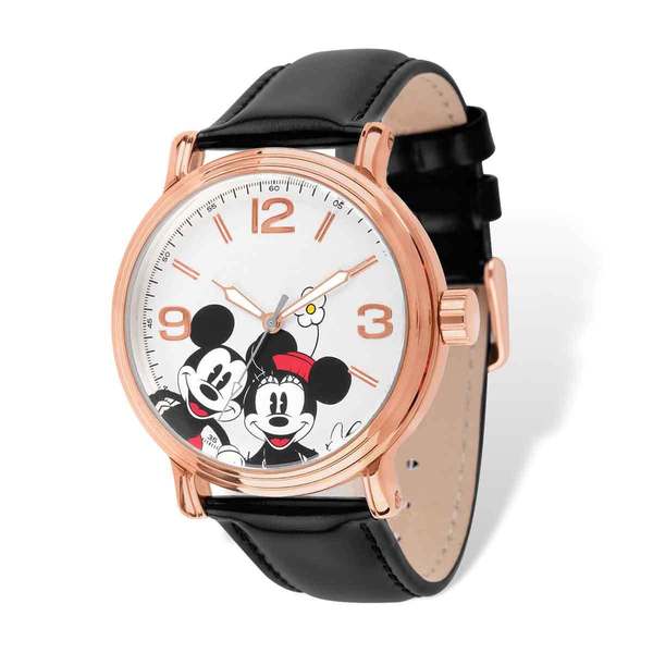 Disney Women's Stainless Steel Mickey Mouse Design Black Leather Watch