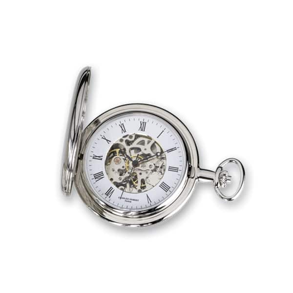 slide 1 of 1, Charles Hubert Chrome-finish White Skeleton Dial Pocket Watch