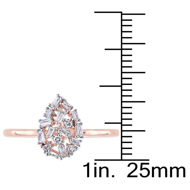 Miadora 14k Rose Gold 1/5ct TDW Round and Tapered Baguette Diamond Cluster Mosaic Ring - White