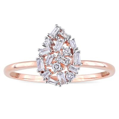 Miadora 14k Rose Gold 1/5ct TDW Round and Tapered Baguette Diamond Cluster Mosaic Ring - White