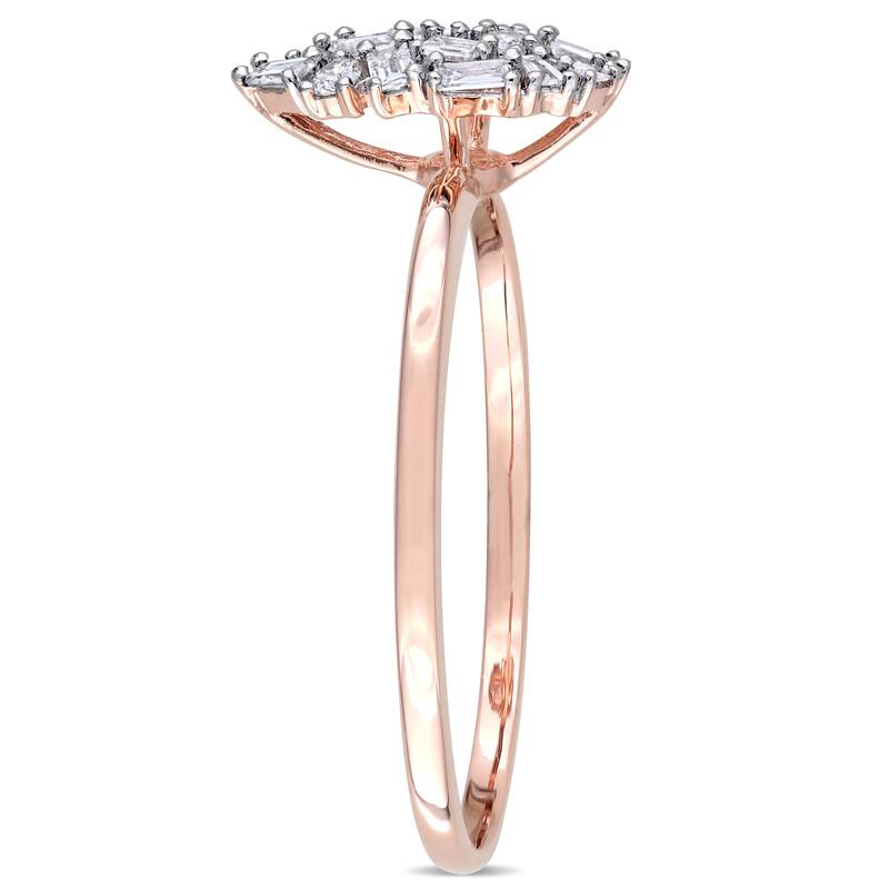Miadora 14k Rose Gold 1/5ct TDW Round and Tapered Baguette Diamond Cluster Mosaic Ring - White