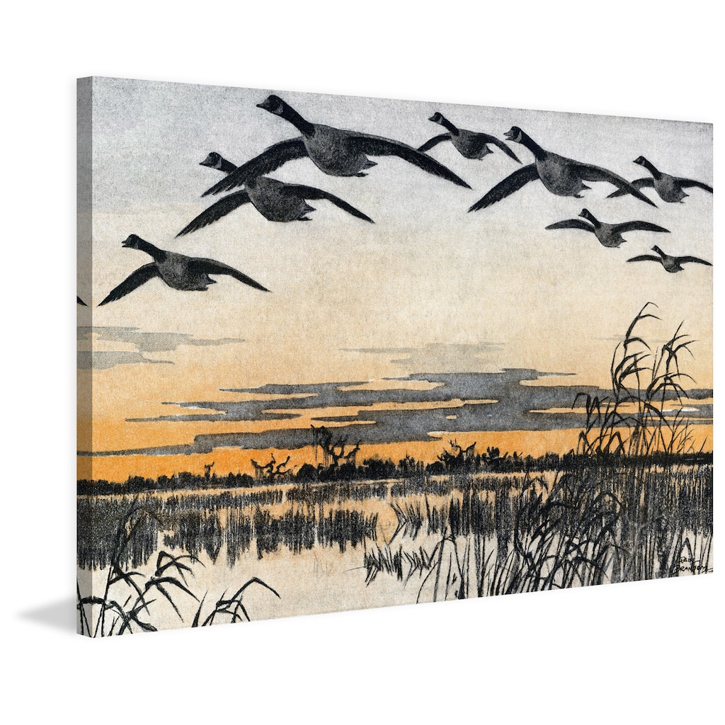 Marmont Hill - 'Geese in Flight' Painting Print on Wrapped Canvas - Multi-Color