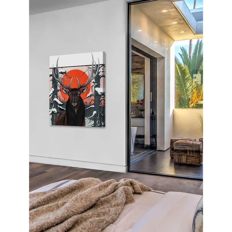 Marmont Hill - 'Elk at Sunset' Painting Print on Wrapped Canvas - Red
