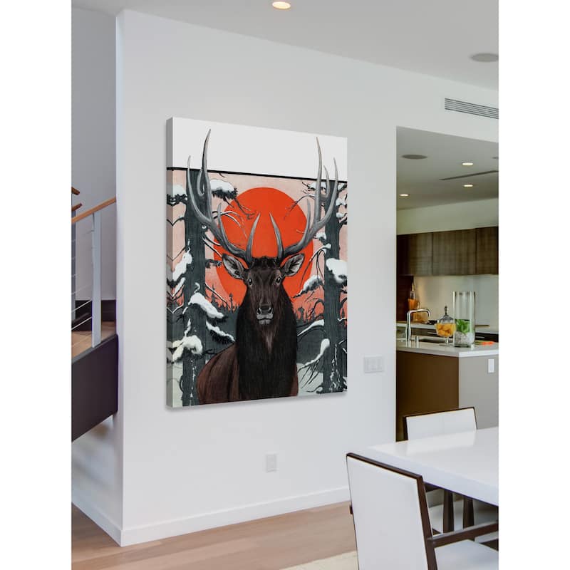 Marmont Hill - 'Elk at Sunset' Painting Print on Wrapped Canvas - Red