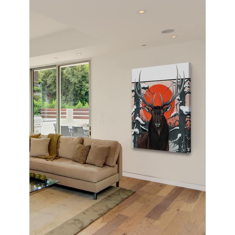 Marmont Hill - 'Elk at Sunset' Painting Print on Wrapped Canvas - Red